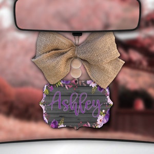 Purple Floral Car Charm,Gray Shiplap Car Charm,Custom Car Charm,Gray Wood,Rear View Mirror Decor,Car Mirror Charm,Car Decor,Car Accessory