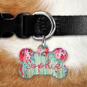 Floral Dog Tag, Pet ID tag, Puppy Tag, Name Tag, Cute Dog Tag, Gepersonaliseerde Dog Tag, Dog ID Tag, Gepersonaliseerde Bone Dog Tag, Custom Pet ID Tag,