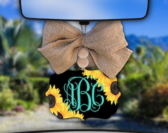 Sunflower Car Charm,Monogram Car Charm,Teal Car Charm,Black Car Charm,Car Charm for Rear View Mirror,Car Mirror Charm,Car Decor,Sunflowers