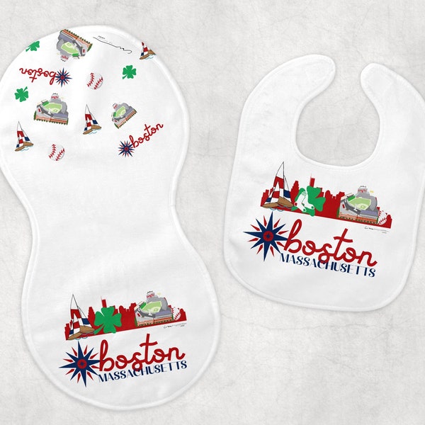 Boston bib and burp cloth set,Massachusetts baby shower,girl bib,boy bib,Boston baby set,baby shower,Massachusetts,newborn baby gift,Boston