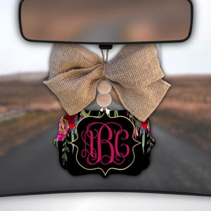 Floral Car Charm,Pink Car Charm,Monogram Car Charm,Roses Car Charm,Car Charm for Rear View Mirror,Car Mirror Charm,Car Decor,Car Accessory
