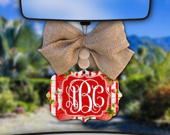 Strawberry Car Charm,Striped Car Charm,Monogram Car Charm,Red Car Charm,Car Charm for Rear View Mirror,Car Mirror Charm,Car Decor,Strawberry