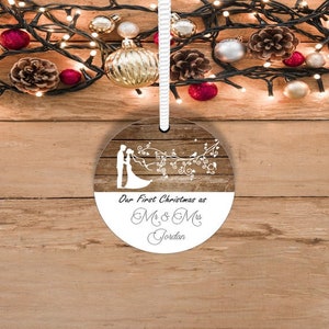 First Christmas Ornament,Our First Christmas as Mr and Mrs Ornament,wedding ornament,faux wood,Christmas decor,Christmas,Ornaments