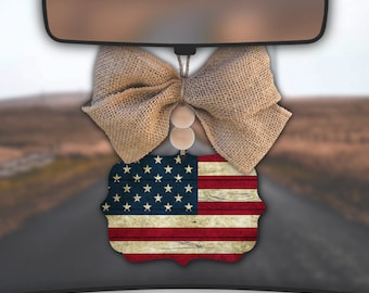 American Flag Car Charm,Patriotic Car Charm,Retro American Flag,Car Charm for Rear View Mirror,Car Mirror Charm,Car Decor,Car Accessory,Gift