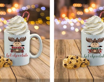 Hot Chocolate Mug,Reindeer mug,personalized mug,Christmas mug,hot chocolate,name mug,holiday mug,christmas gift,teacher gift,cocoa