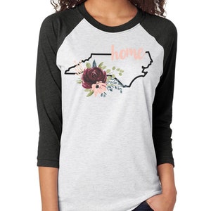 North Carolina raglan,NC,NC shirt,North Carolina shirt,floral,North Carolina,state shirt,state raglan,baseball t,state,North Carolina home