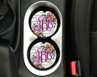 Car Coaster set of 2,Monogram car coaster,Car decor,monogram,car,cup holder,monogram cup holder,wood,rustic,floral,farmhouse,white,cursive