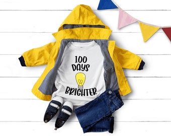 100 Days Brighter Shirt,100 Days of School Shirt,Shirt for 100th Day of School,Kids School Shirt,Back To School Shirt,School Celebration