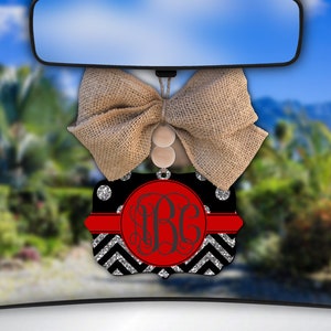 Black silver and red custom rear view mirrow car charm with custom monogram