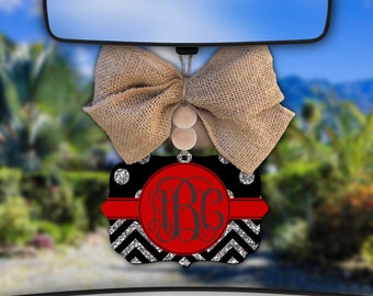 Black silver and red custom rear view mirrow car charm with custom monogram