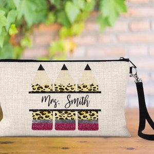 Pencil watercolor Makeup Bag,Personalized Design,Natural Linen,Zipper Pouch,Makeup Bag,school Bag,pencil pouch,wedding,gift,Miss,Mrs,Mr