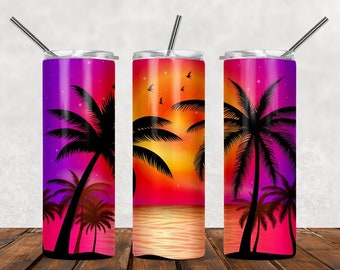 Beach tumbler,palm tree tumbler,sunset tumbler,custom tumbler,skinny tumbler,beach lover,beach gift,gift for her,vacation gift,beach cup