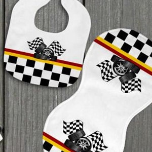 Race car bib and burp cloth set,Racing baby shower gift,Racer burp cloth,Race car set,newborn gift,baby boy gift,race car baby,new born