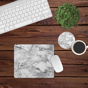 Mouse Pad and Coaster Set,Marble desk set,marble,modern,desk decor,mouse pad,car,desk set,white,monogram,custom,mousepad,coaster,farmhouse