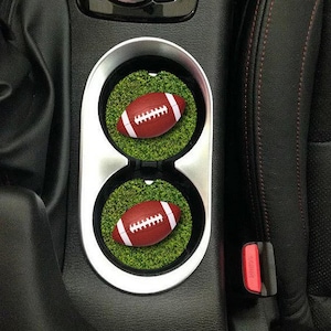 Car Coaster set of 2,football,football car coaster,Car decor,field,car,cup holder,football cup holder,football field,green,ball,sports,play