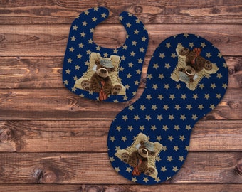 Americana bib and burp cloth set,Army baby shower gift,Soldier burp cloth,American Soldier set,newborn gift,baby boy gift,patriotic boy gift