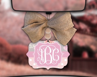 Pink Car Charm,Monogram Car Charm,Pink Polka Dots,PinkRose Car Decor,Car Charm for Rear View Mirror,Car Mirror Charm,Car Decor,Car Accessory