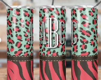 Wild Animal Print tumbler,warm tones,painted tumbler,Decoration,cute tumbler,custom tumbler,gift for her,skinny tumbler,sublimated tumbler