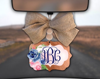 Gold Car Charm,Monogram Car Charm,Floral Car Charm,Rose,Floral Decor,Car Charm for Rear View Mirror,Car Mirror Charm,Car Decor,Car Accessory