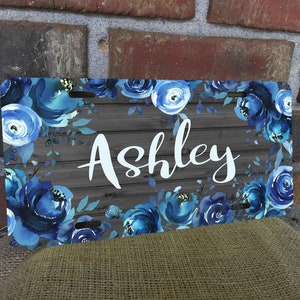 Grey Wood License Plate,Cute License Plate,Blue license plate,floral,custom license plate,personalized license plate,custom,blue,name