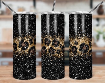 black and gold leopard,leopard print tumbler,personalized tumbler,animal print tumbler,skinny tumbler,custom drinkware,leopard print tumbler