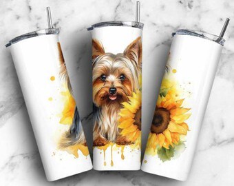 Dog Tumbler, Watercolor Pet Portrait, Stainless Steel Skinny Tumbler