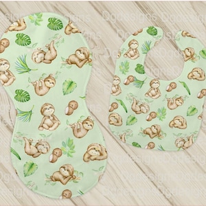 Sloth bib and burp cloth set,sloth baby shower,girl bib,boy burp cloth,neutral baby set,baby shower,sloth,newborn baby gift,green sloth