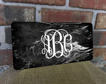 Marble White License Plate,monogram license plate,black and white,monogram,custom license plate,personalized,black marble,marble plate,white