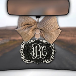 White Leopard Car Charm,Monogram Car Charm,White Cheetah Print,Leopard Print,Car Charm for Rear View Mirror,Car Mirror Charm,Car Decor,Gift image 1