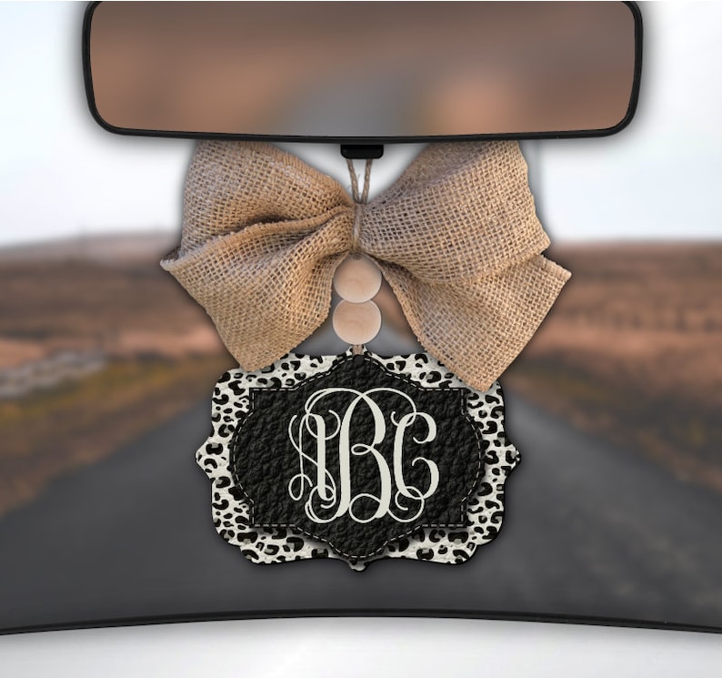 White Leopard Car Charm,Monogram Car Charm,White Cheetah Print,Leopard Print,Car Charm for Rear View Mirror,Car Mirror Charm,Car Decor,Gift image 1