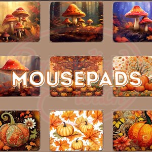 Autumn Mouse Pads, Fall Mouse Pads, Pumpkins, Pumpkin Patch, Mushrooms, Fall Gift, Fall Decoration, Fall Aesthetic, Autumn Aesthetic, Leaves