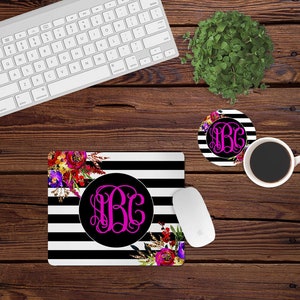 MousePad und Untersetzer Set,Blumen Schreibtisch Set,Streifen,weiß,Schreibtisch Dekor,schwarz,Mauspad,Auto,Schreibtisch Set,Streifen,Monogramm,custom,Mousepad,Untersetzer