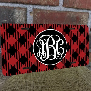 buffalo plaidred and black front license plate with monogram