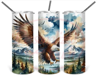 Watercolor Tumbler, Watercolor Eagle, Eagle Gift, American Tumbler, Watercolor, Skinny Tumbler, Tumbler Gift, American Gift, Wilderness