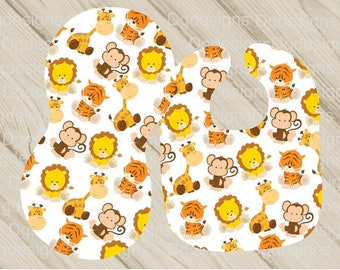 Safari bib and burp cloth set,safari baby shower gift,lion burp cloth,monkey set,newborn gift,baby boy gift,jungle boy,tiger set,giraffe set