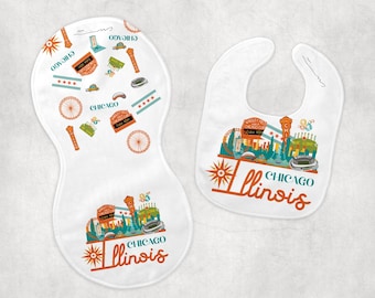 Chicago bib and burp cloth set,Chicago baby shower,girl bib,boy bib,Chicago baby set,baby shower,Illinois,newborn baby gift,Illinois baby