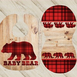 Baby Bear bib and burp cloth set,bear baby shower gift,boy bib,boy burp cloth,baby set,newborn gift,buffalo plaid,red,plaid bear