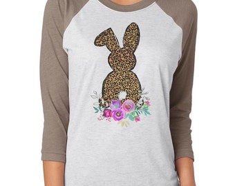 Bunny shirt,bunny raglan,leopard print bunny,bunny,leopard print,bunny shirt,Easter,Easter shirt,Easter gift,raglan,baseball t,floral