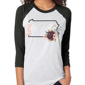 Pennsylvania raglan,PA,PA shirt,Pennsylvania shirt,floral,Pennsylvania,state shirt,state raglan,baseball t,state,boho,home,pennsylvania home