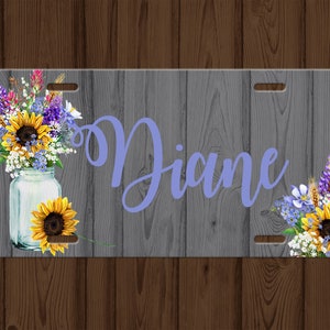 Wild Flowers License Plate,Mason Jar Licenae Plate,sunflower license plate,sunflower,custom license plate,personalized license plate,custom