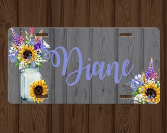 Wilde Blumen Nummernschild, Mason Jar Licenae Platte, Sonnenblume Nummernschild, Sonnenblume, benutzerdefinierte Nummernschild, personalisierte Nummernschild, benutzerdefinierte