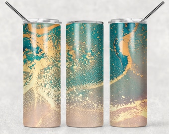 Teal tumbler,crackle paint tumbler,crackle paint,colorful tumbler,skinny tumbler,custom tumbler,gift for her,gift for teen,cute tumbler
