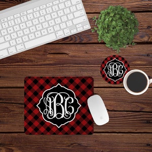 Mouse Pad and Coaster Set,Monogram desk set,buffalo,red,black,desk decor,mouse pad,car,desk set,white,monogram,custom,mousepad,coaster