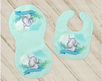 Elephant bib and burp cloth set,elephant baby shower gift,girl bib,boy burp cloth,neutral set,mint set,baby gift,newborn baby gift