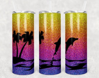 Beach tumbler,palm tree tumbler,sunset tumbler,glitter tumbler,ombre,custom tumbler,skinny tumbler,beach lover,beach gift,gift for her,gift