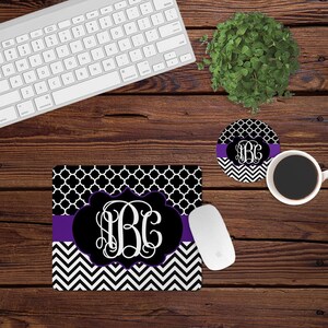 MousePad und Untersetzer Set,Monogramm Schreibtisch Set,schwarz,weiß,lila,chevron,Schreibtisch Dekor,Nelken,Mauspad,Auto,Schreibtisch Set,Monogramm,custom,Mousepad