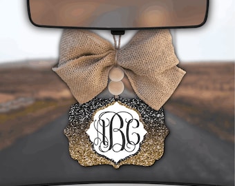 Gold Glitter Car Charm,Gold Ombre Car Charm,Monogram Car Charm,Car Charm for Rear View Mirror,Car Mirror Charm,Car Decor,Car Accessory,Gift