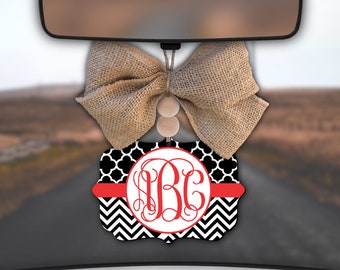 Monogram Car Charm, Chevron Car Decor, Rear View Mirror Accessory
