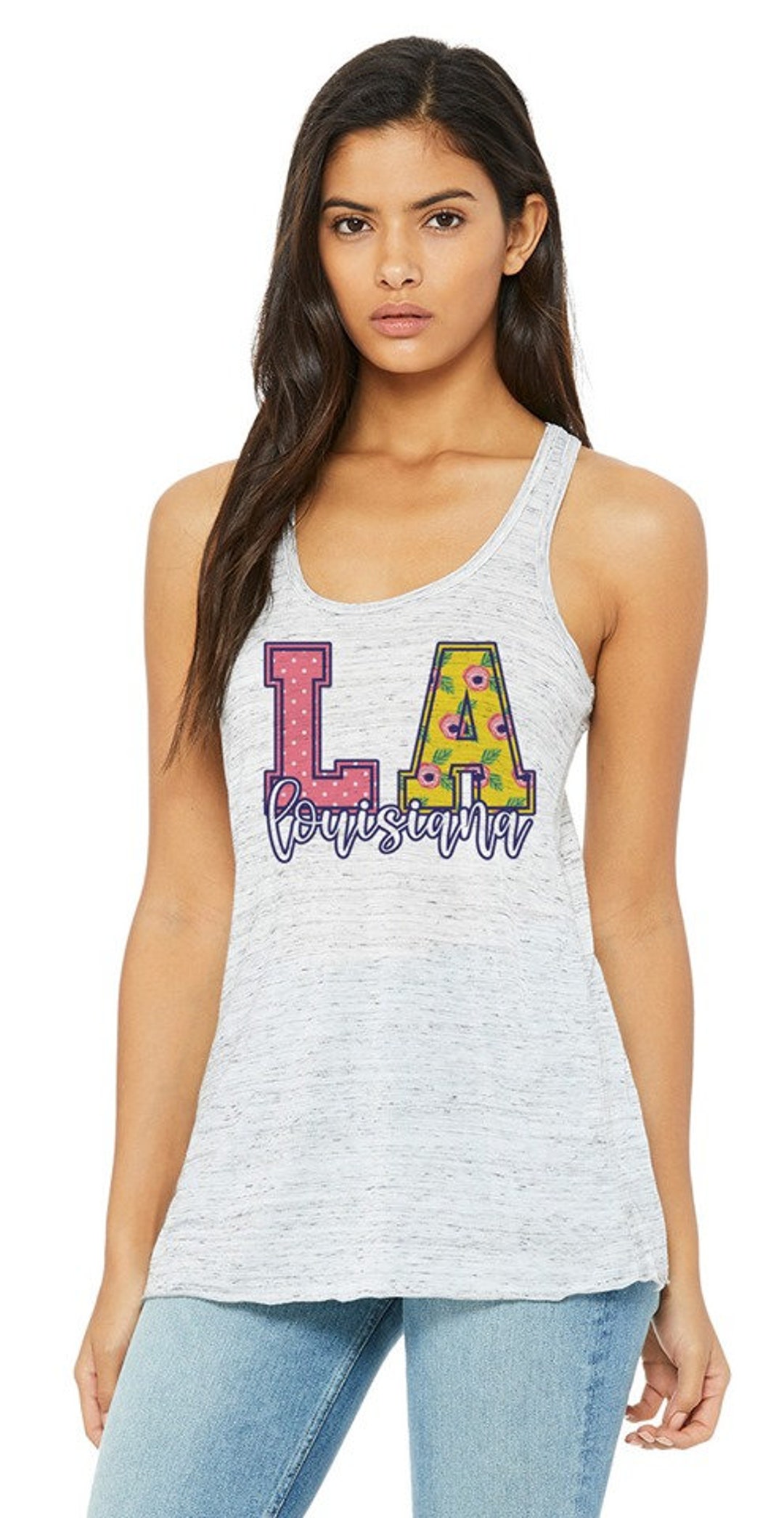 Louisiana Tank Top With Pink and Yellow Lettering Sublimation 