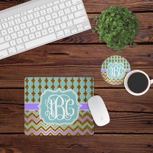 Mouse Pad and Coaster Set,Monogram desk set,diamond,brown,desk decor,green,mouse pad,car,desk set,purple,monogram,custom,mousepad,coaster